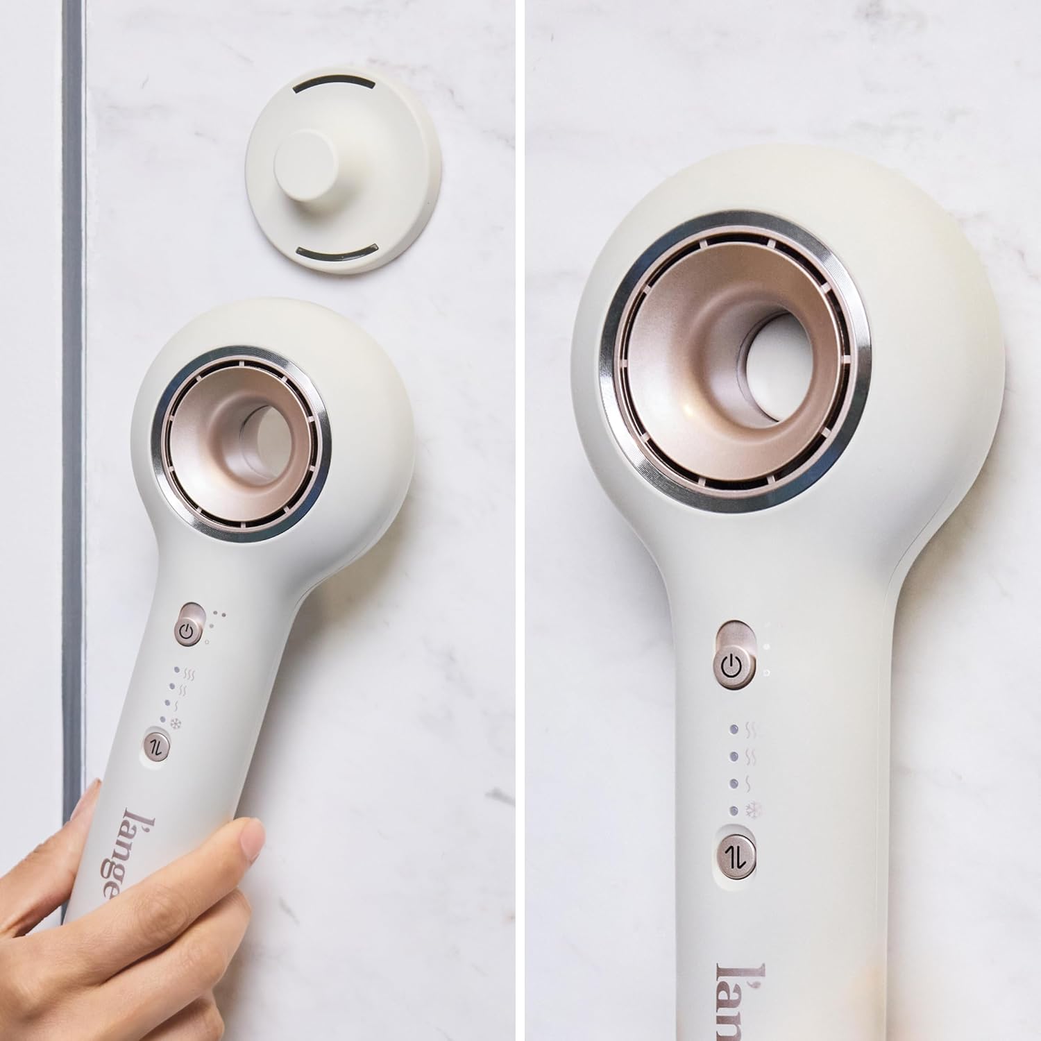 L'ANGE HAIR Axia HaloRing Ionic Hair Dryer | High Speed Professional Blow Dryer for Smooth, Frizz-Free Styles | Lightweight Brushless Motor with Concentrator & Wall Mount | 4 Heat Settings | Off-white