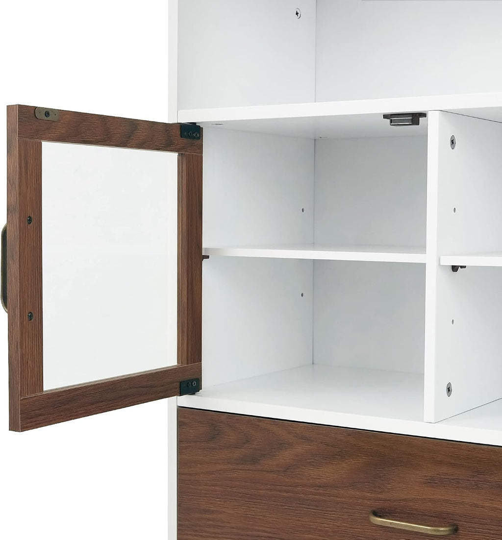 Teamson Home Tyler Modern Wooden Floor Storage Cabinet with Drawer for Bathrooms, Living Rooms, Hallways, Walnut/White