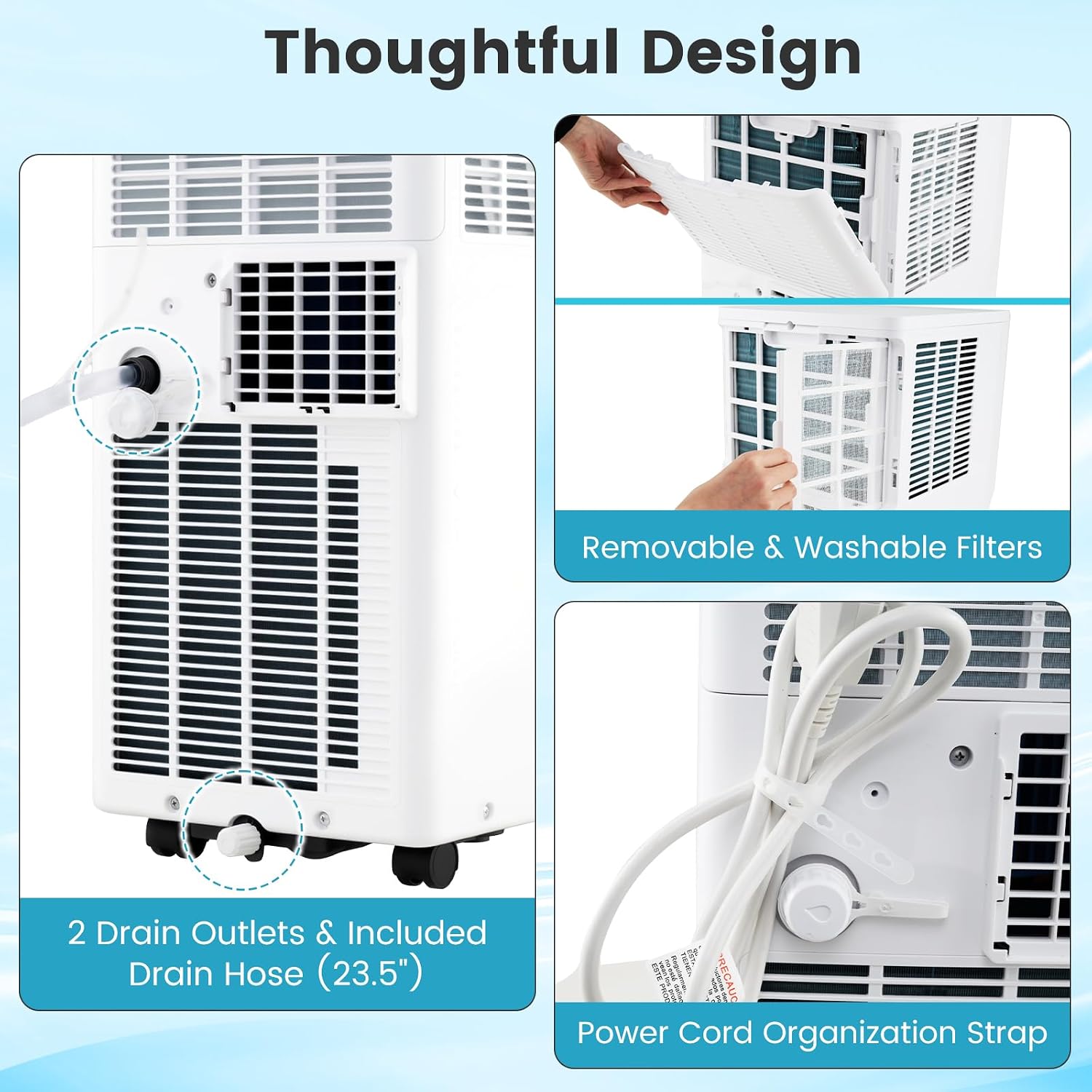 COSTWAY 10000 BTU Portable Air Conditioner, with Fan & Dehumidifier, 24H Timer, Sleep Mode, Remote Control, Drain Hose & Window Installation Kit, Cools up to 450 Sq. Ft (10000 BTU)