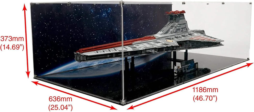 Display Case Compatible with Lego 75367 - Venator-Class Republic Attack Cruiser - Acrylic Dustproof Showcase with Pre-Printed Background - Set Not Included