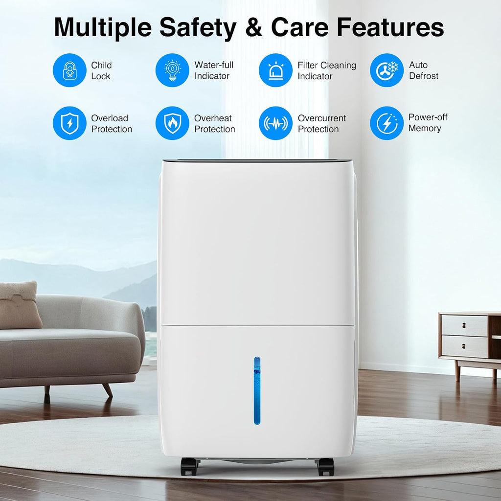 ZAFRO 7000 Sq.Ft Dehumidifiers for Home and Basement with Drain Hose, Energy Saving Max 150 Pints Dehumidifier with Auto or Manual Drainage, Auto Defrost, Three Modes, 24Hrs Timer