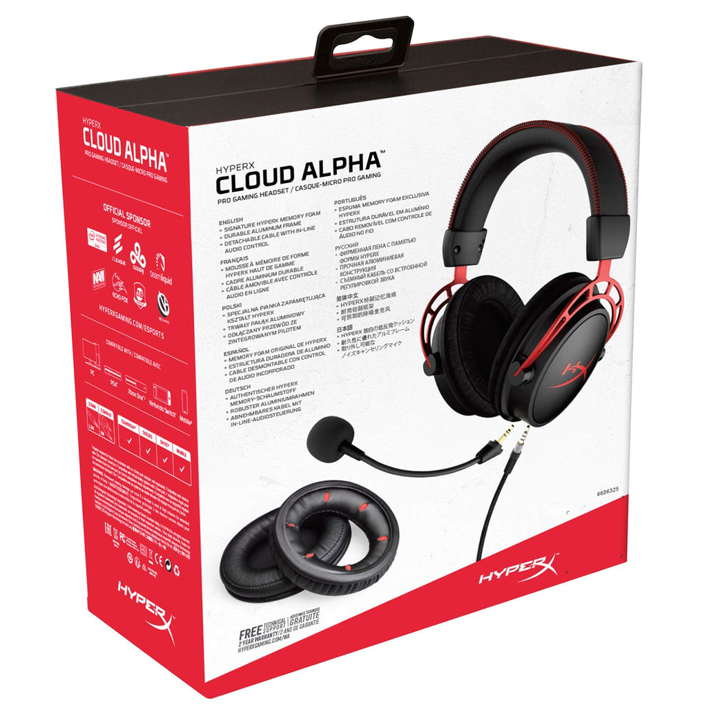 HyperX Cloud Alpha - Gaming Headset,Dual Chamber Drivers,Legendary Comfort,Aluminum Frame,Detachable Microphone,Works on PC,PS4,PS5,Xbox One/Series X|S,Nintendo Switch and Mobile – Red,(Pack of 10)