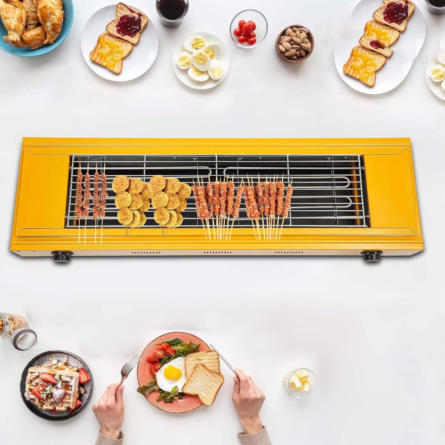Electric BBQ Grill 3000W Portable BBQ Grill Electric Grills Indoor/Outdoor Cooking with Double Head Temperature Control Electric Grill for Parties, Decks, Patios