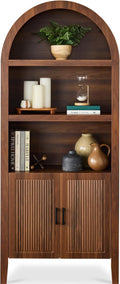 Best Choice Products 72' Tall Arched Pantry Cabinet w/Reeded Doors, 5-Tier Bookshelf, Armoire, Hutch, Bookcase, Storage Cabinet w/Adjustable Shelves, for Dining Room and Livingroom - Walnut