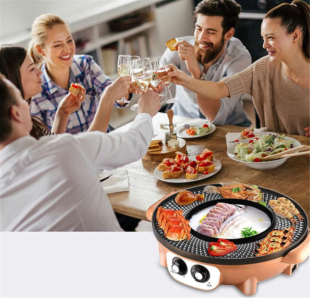 Barbecue Hot Pot Double Pot,Electric Barbecue Grill Indoor Hot Pot Chafing Dish,Large Capacity Multi-Functional Non-Stick Pan Electric Oven