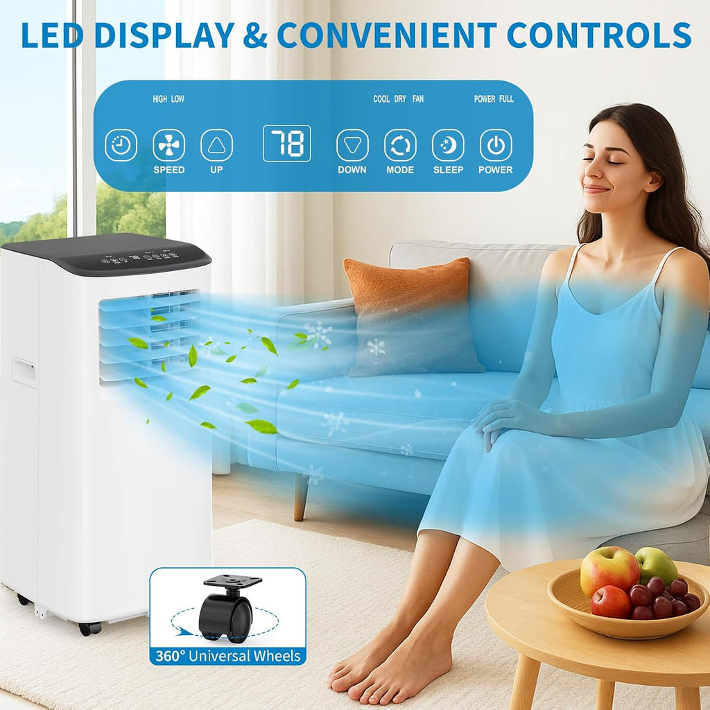 Portable Air Conditioners 8000 BTU, Room AC Unit for Large Rooms Up to 700 Sq Ft with Cool Dry Fan Modes, Remote Control, 24H Timer, LED Display, Window Installation Kit
