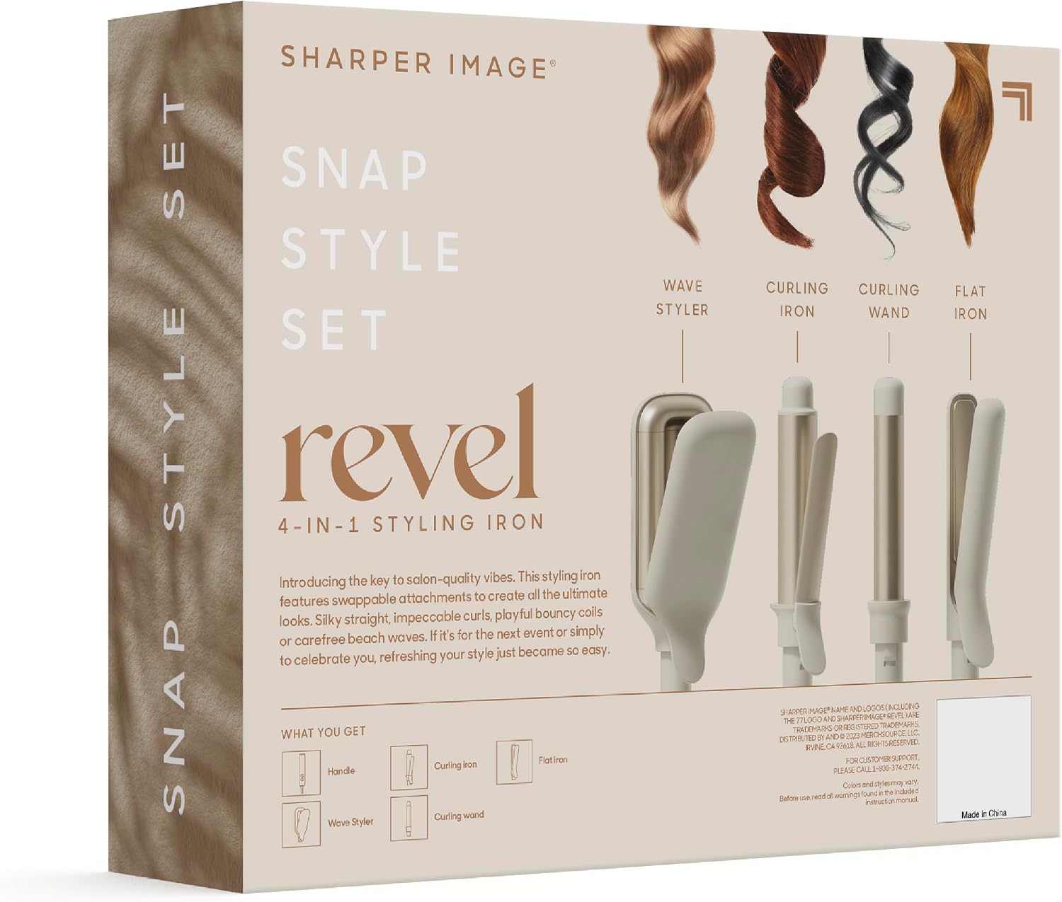 Sharper Image® Revel 4-In-1 Styling Iron |4 Attachments| Multi-Styler 1' Curling Wand, Wave Styler, Flat Iron| Adjustable Heat| Ceramic Tourmaline Technology|Hair Straightener & Curler| Gift for Women