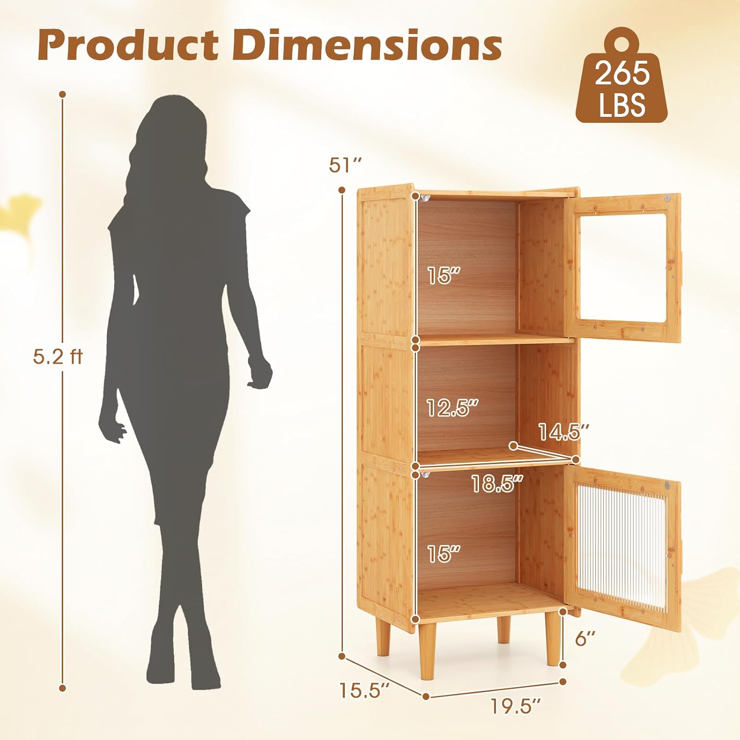 Giantex Set of 2 Bamboo Storage Cabinet, 3-Cube Bookcase, Freestanding Liquor Display Sideboard with 2 Single Doors, Corner Organizer for Living Room, Kitchen, Bathroom