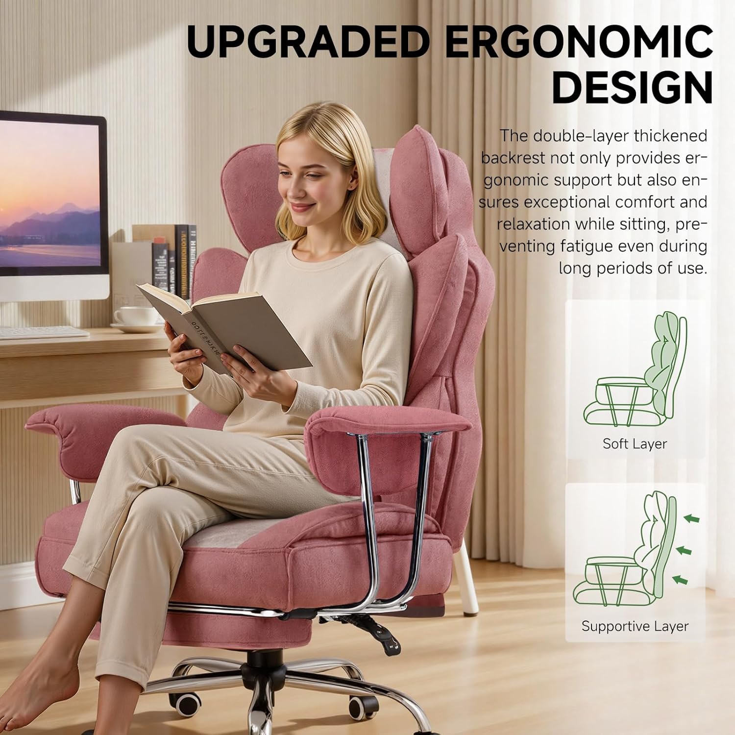 COMHOMA Big and Tall Gaming Chair with Pocket Spring Lumbar Support, Ergonomic Office Chair with Footrest, Executive Desk Chair with Outward Fixed Soft Armrests, Computer Chair with High Back, GYPK