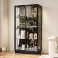 Tall Glass Display Cabinet with Glass Shelving & Sliding Doors, Trophy Case Glass Cabinet with Spotlights Black 39.4'W x 19.7'D x 75.2'H