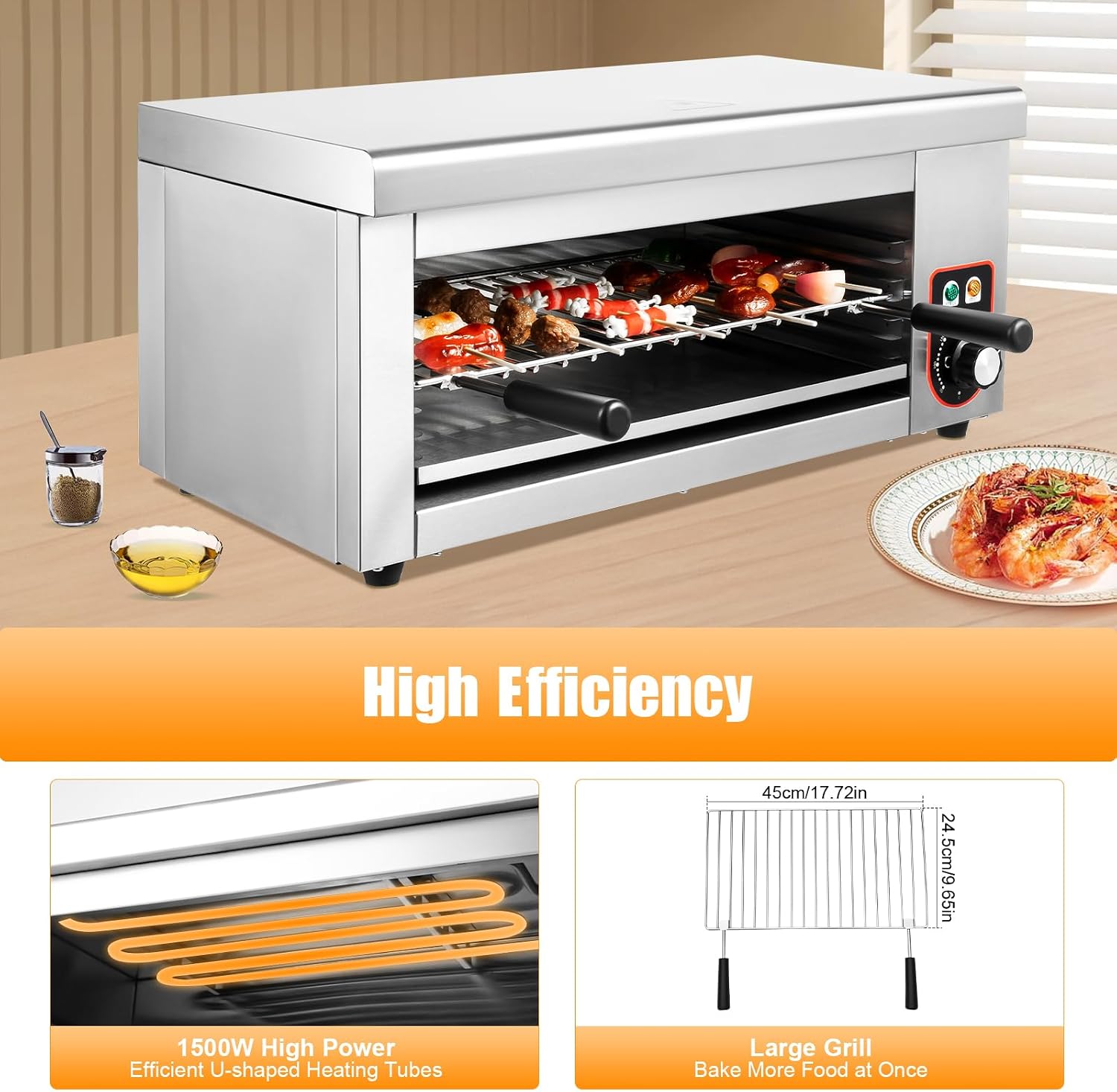 Electric Cheese Melter Grill, 1500W Commercial Salamander Broiler Countertop Grill, Stainless Steel Cheese Melter Machine For Melt Cheese, Grill Steaks, Toast Sandwiches