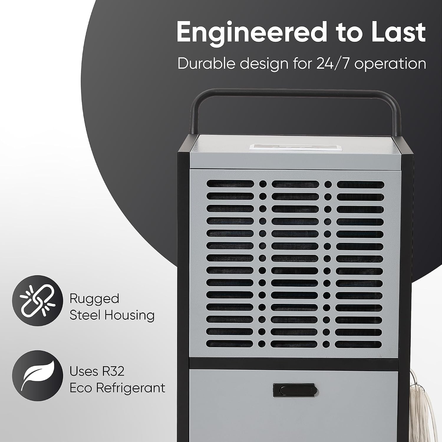 290 Pints Commercial Dehumidifier for Basements & Industrial Spaces – Built-In Pump, Drain Hose, Continuous Operation, 2-Speed Fan, 24000 Sq Ft Coverage
