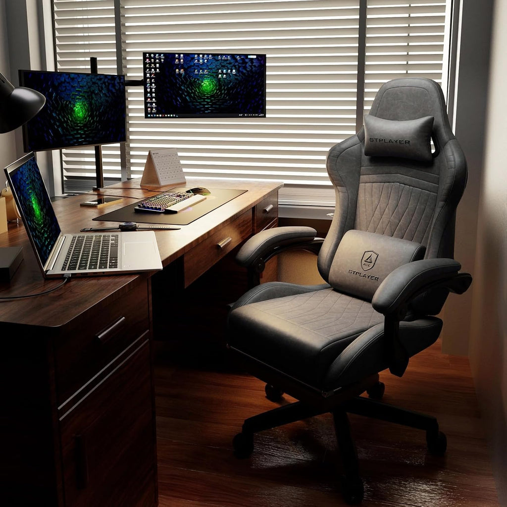 GTPLAYER ACE-PRO Music Gaming Chairs – Built-in Speakers, App Support & Bluetooth Control, Computer Game Chairs with Footrest for Adults, Ergonomic Reclining Silla, Linkage Armrest, Grey