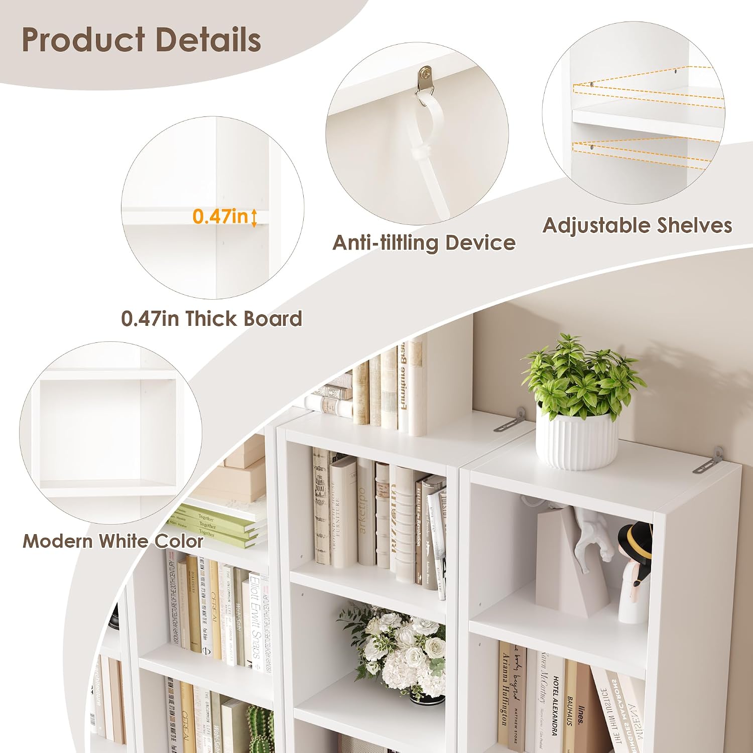 FOTOSOK 2 Pcs 71'' Tall Narrow Bookshelf, 8-Tier Media Tower Rack Set of 2, CD DVD Storage Cabinet with Adjustable Shelves, Tall Narrow Bookcase Skinny Display Bookshelf Slim Shelf, White