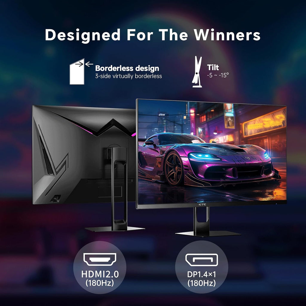 KTC 27 Inch Gaming Monitor 180Hz, Full HD 1920x1080 Fast IPS Computer Monitor, DP 1.4 & HDMI 2.0 Ports 1Ms FreeSync Frameless PC Gamer Monitor, HDR, VESA Mount, H27F22