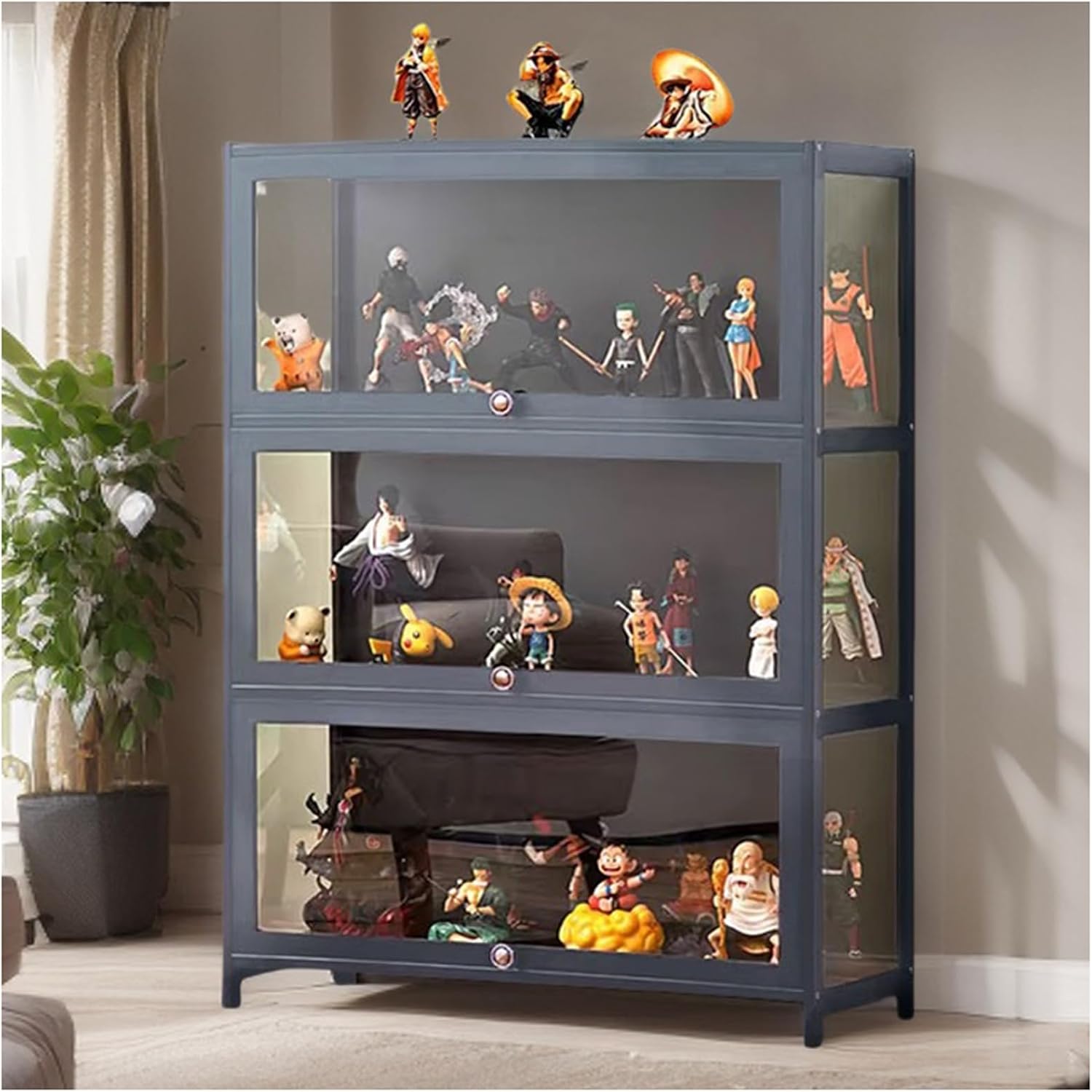 Display Cabinet Curio Cabinet with Acrylic Doors, Figures and Curio Collection Display Case, Floor Standing Clear Showcase for Living Room Bedroom,Gray,L31.5xW12.6xH41.7in
