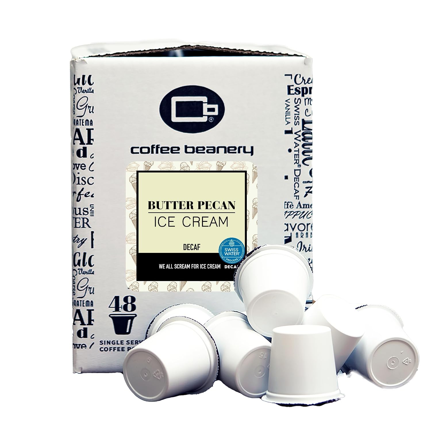 Butter Pecan Ice Cream Decaf Coffee Pods by Coffee Beanery | 96ct Bulk Flavored Decaf Coffee Pods Medium Roast Coffee Pods| 100% Specialty Arabica Coffee| Gourmet Coffee Pods