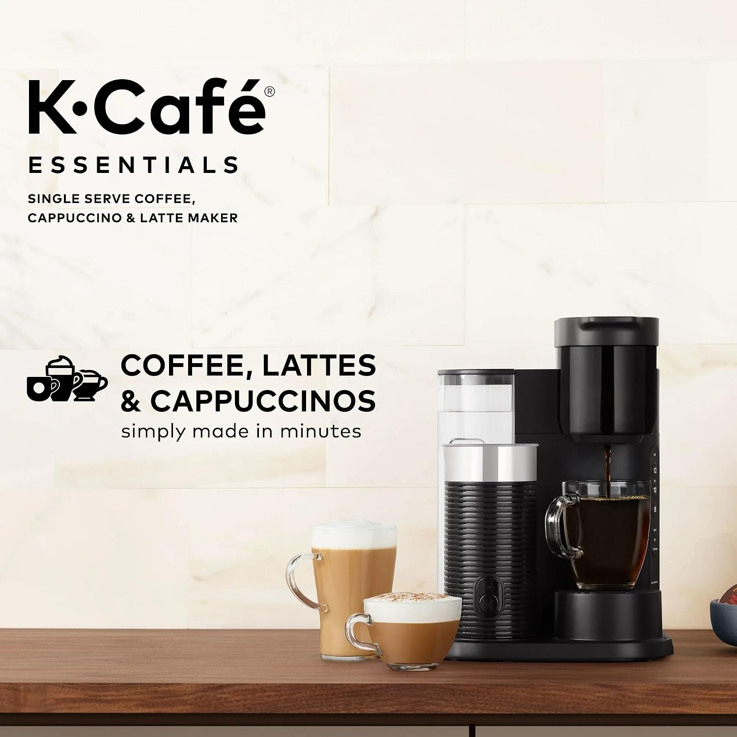 Single Serve Coffee Maker, Built-In Milk Frother, Latte & Cappuccino Brewer, Espresso Shot, 3 Brew Sizes, 42 oz Water Reservoir, Travel Mug Friendly, Auto-Off, Black, Compact Design