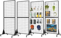 2' x 5.5' Grid Wall Panels Standing Wire Grid, Study Display Rack with T-Base Wheels Freestanding Gridwall Panel Tower for Shows, Black (4) (4)