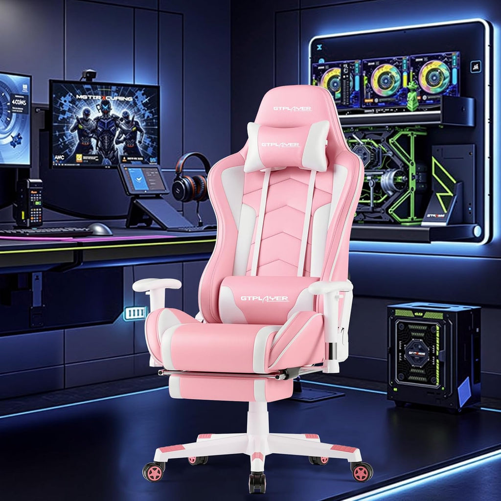 GTPLAYER Gaming Chair,Gamer Chair with Bluetooth and Adjustable Backrest,Seat Height Adjustable Computer Chairs with 3D Armrests,Video Game Chair with Footrest Speakers (Pink)