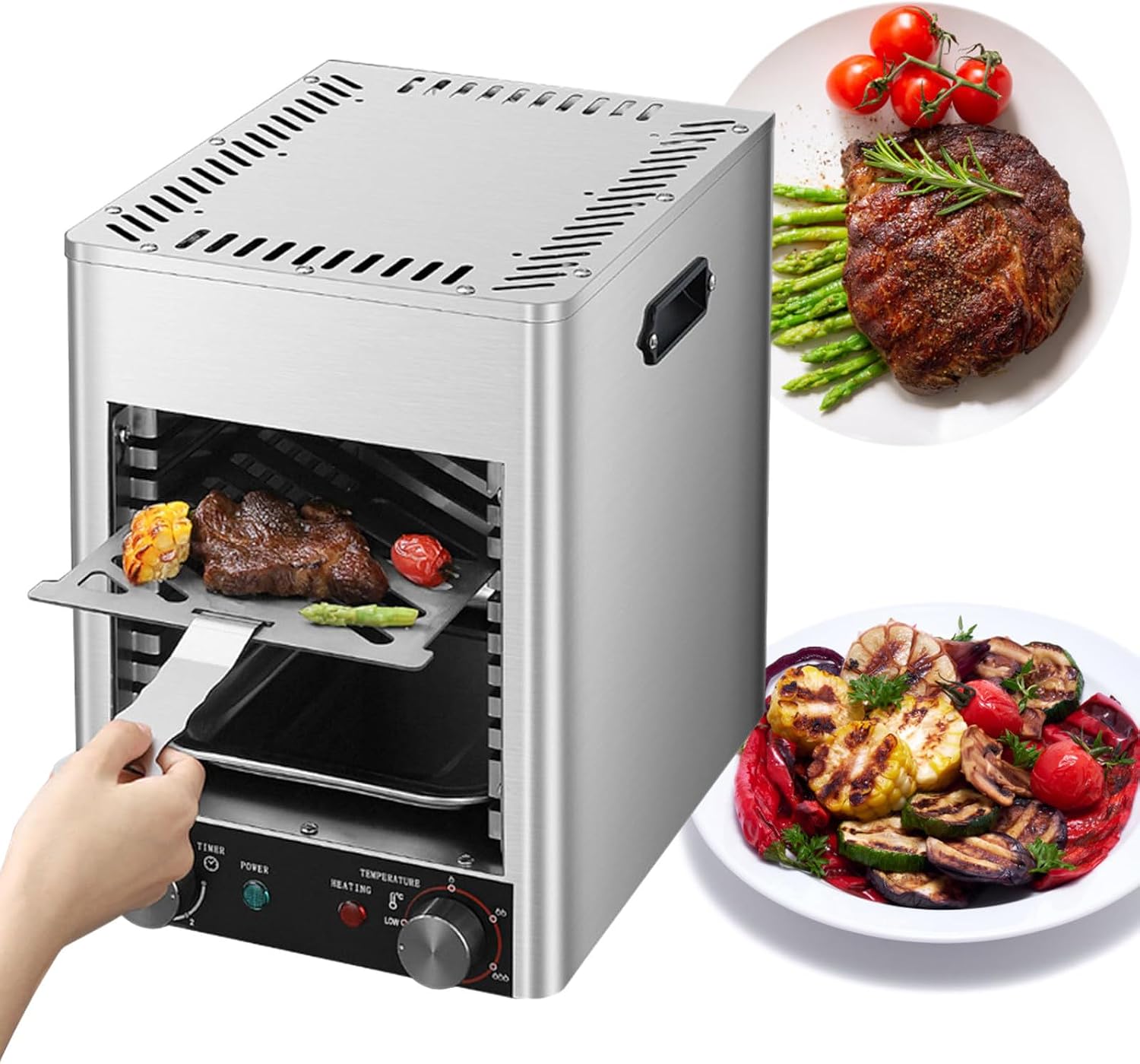 Countertop Broiler 1700W Electric Grill Indoor, Grill 400-1450°F Temperature Adjustable, Commercial Steak Broiler Food-grade Stainless Steel Toaster Oven,220V