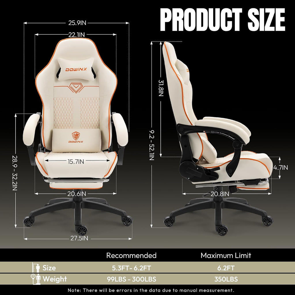 Dowinx Big and Tall Gaming Chair 350LBS, Racing Style Ergonomic Computer Chair with Side-Mounted Recline Control, Footrest & Massage Lumbar, High Back Chair with Embroidered Design for Gaming or Work