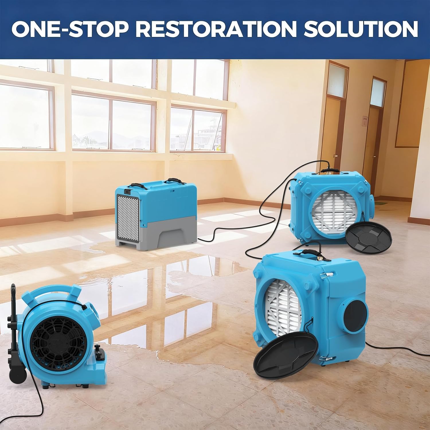 ALORAIR Water Damage Restoration Combo Package 8x Air Mover 2x Air Scrubber 1x Commercial Dehumidifier Ideal for Industrial, Commercial & Home Use - Set 1