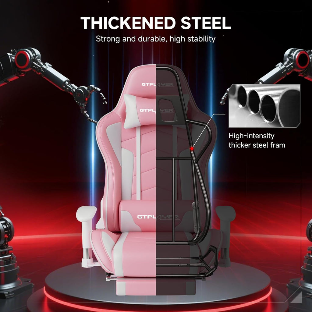 GTPLAYER Gaming Chair,Gamer Chair with Bluetooth and Adjustable Backrest,Seat Height Adjustable Computer Chairs with 3D Armrests,Video Game Chair with Footrest Speakers (Pink)