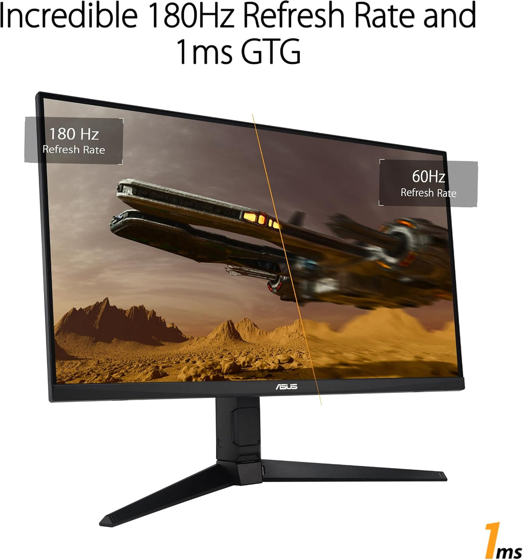 ASUS TUF Gaming 27' 1440P Monitor (VG27AQL3A) - QHD (2560 x 1440), 180Hz, 1ms, Fast IPS, Extreme Low Motion Blur SYNC, G-SYNC Compatible, Freesync Premium, 130% sRGB, DisplayHDR 400, 3 Year Warranty