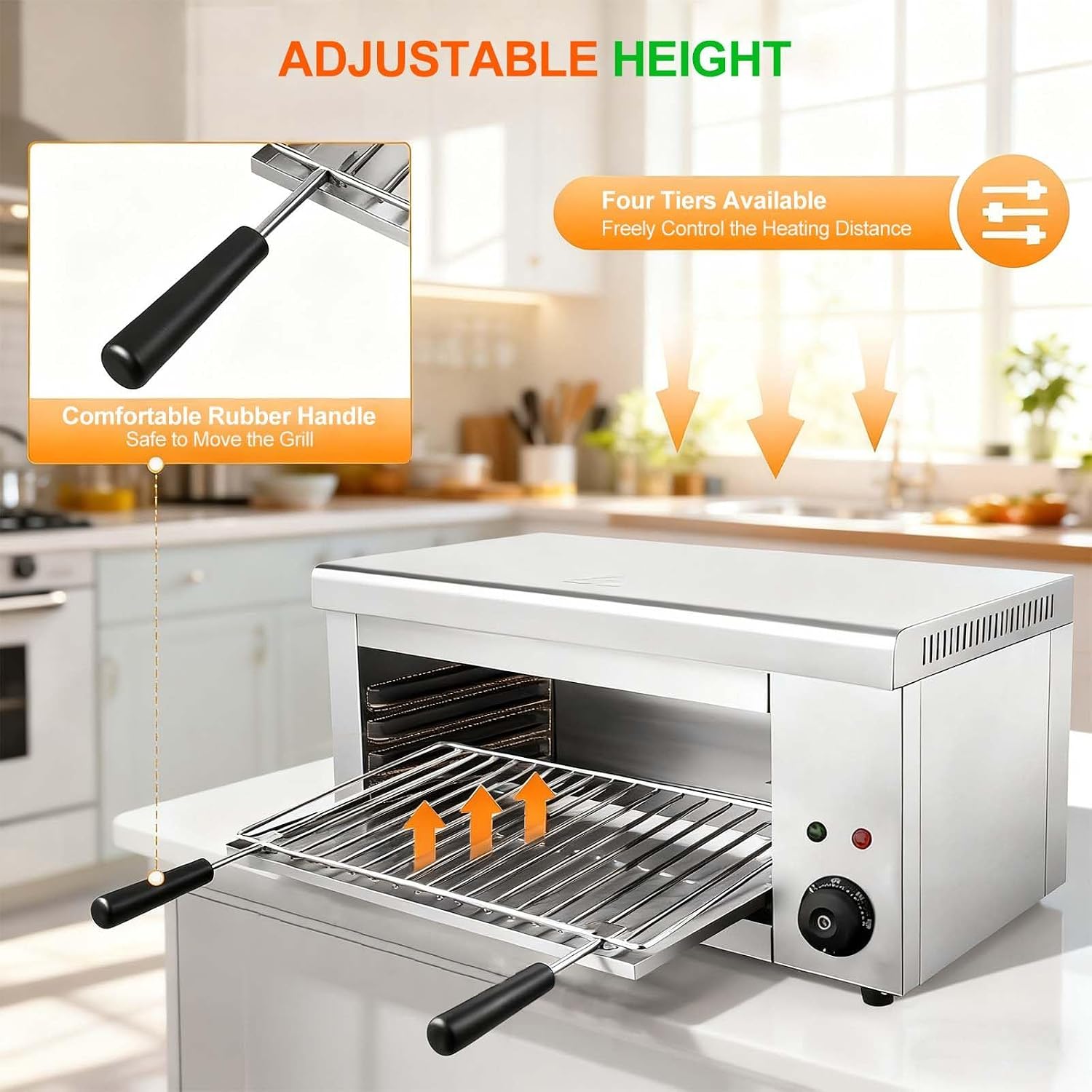 2000W Stainless Steel Electric Grill & Salamander Broiler, Wall Mount/Tabletop, 24'x11.8'x11', Removable Oil Tray, Adjustable Temp 50-300°C for Perfect Steaks & Sandwiches