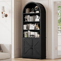 6-Tier Farmhouse Arched Bookcase with Doors, 70' Tall Wood Bookshelf with Storage,Open Shelves for Living Room or Office, Black, 1-Pack