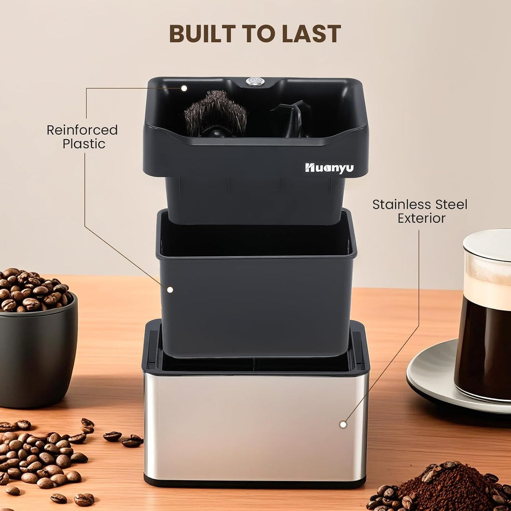 Huanyu Portafilter Cleaner Electric, 3L with Dual Brush Heads, 3 Scrapers for 58mm and 51mm Portafilters, Automatic Coffee Grounds Cleaning Machine
