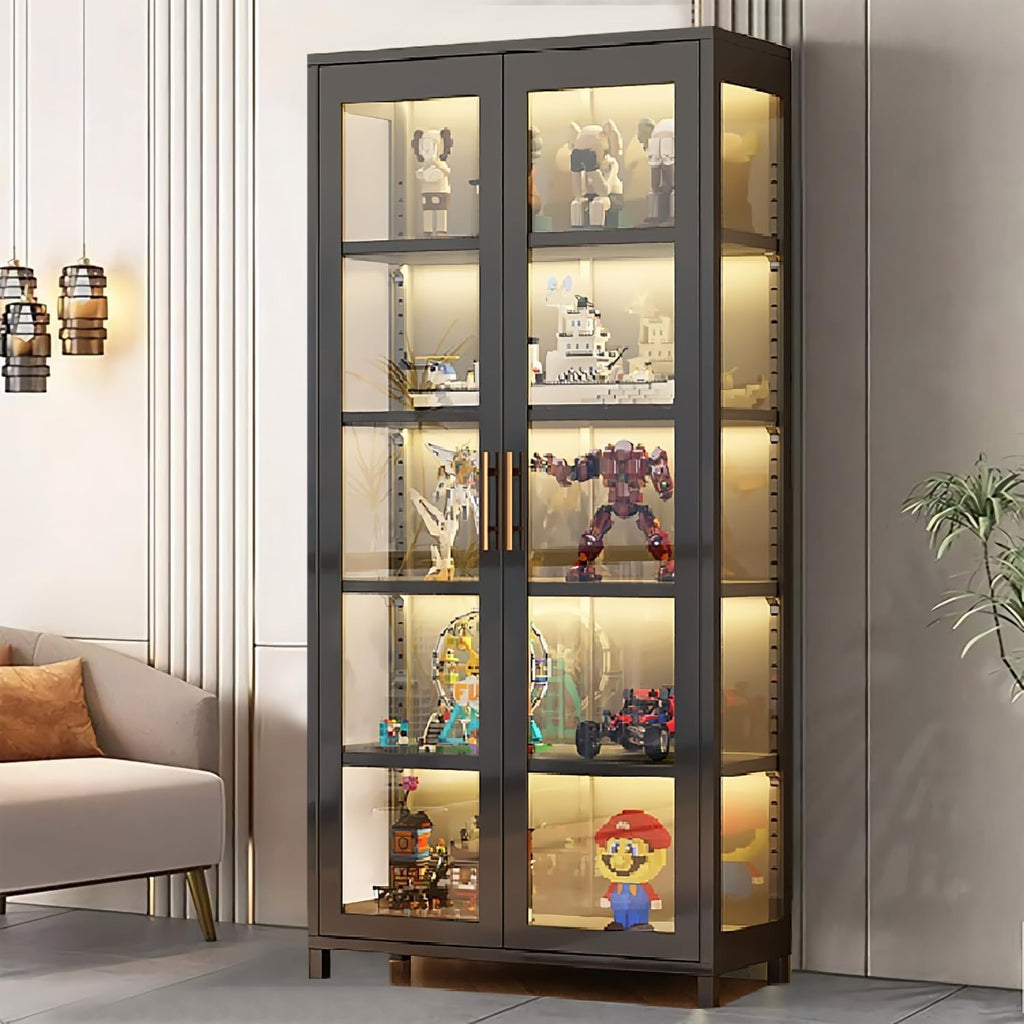 5 Tier Glass Display Case, Display Cabinet with Glass Door, 67'Transparent Curio Case, Organizers Rack & Display Shelf, Kids Bookcase for Bedroom, Office, Playroom, Living Room.