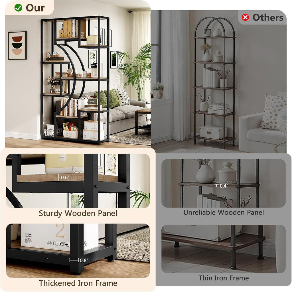 LGHM Industrial 5-Tier Bookshelf with Storage, 70.9 Inch Tall Large Display Bookcase - Modern Metal Standing Shelves for Living Room, Office and Bedroom, Set of 2, Greige