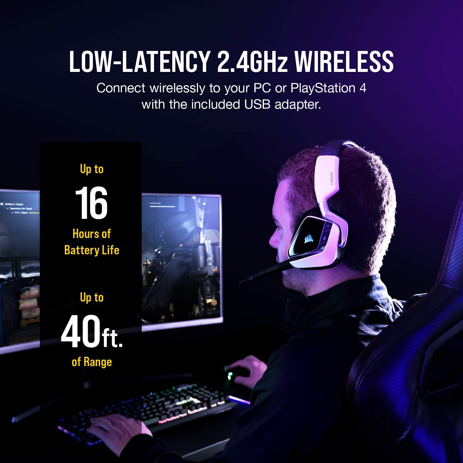 Corsair Void RGB Elite Wireless Gaming Headset – 7.1 Surround Sound – Omni-Directional Microphone – Microfiber Mesh Earpads – Up to 40ft Range – iCUE Compatible – PC, Mac, PS5, PS4 – White