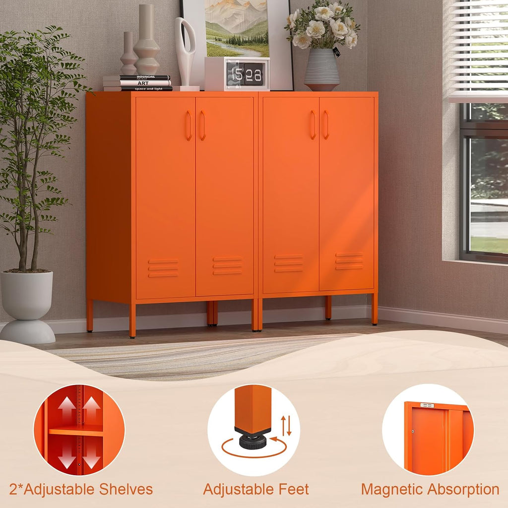 IRONFFICE Metal Locker Cabinet,Morden Storage Cabinet with 2 Adjustable Shelves,Metal Storage Cabinets with 2 Doors for Home Office,Gym,Utility Room,Orange
