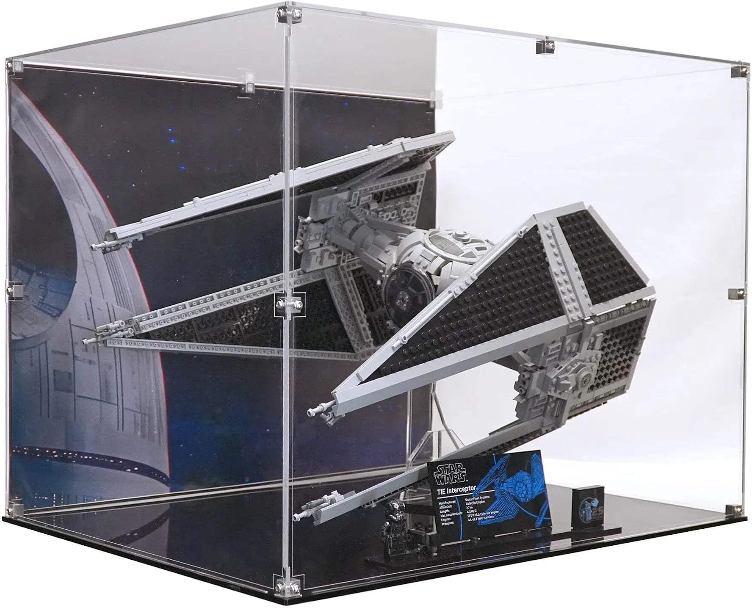 Display Case Compatible with Lego 75382 - TIE Interceptor - Acrylic Dustproof Showcase with Pre-Printed Background - Set Not Included