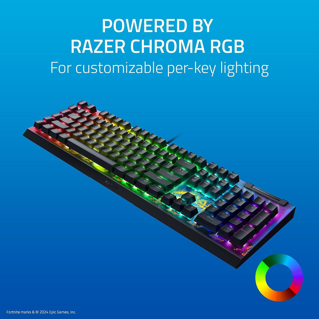 Razer BlackWidow V4 X Mechanical Gaming Keyboard: Yellow Switches Linear & Silent - 6 Macro Keys - Chroma RGB - Doubleshot ABS Keycaps - Roller & Media Keys Snap Tap - Fortnite Edition