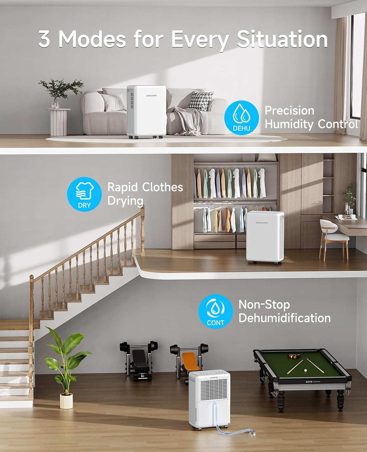 2000 Sq. Ft Dehumidifier for Basement, 30 Pint Dehumidifiers for Home, Bedroom and Bathroom, 3 Modes Dehumidifier with Drain Hose, Smart Humidity Control, 24H Timer, Child Lock (White)