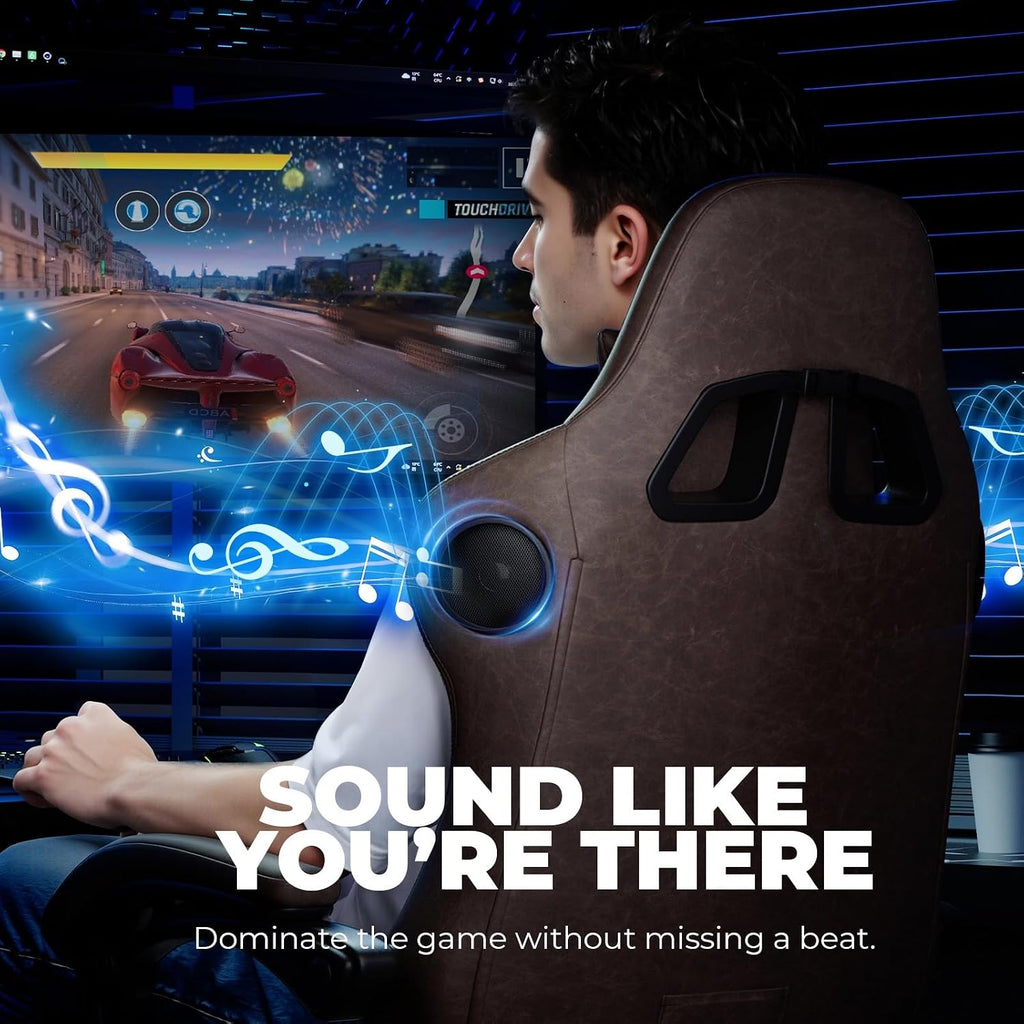 GTPLAYER ACE-PRO Music Gaming Chairs – Built-in Speakers, App Support & Bluetooth Control, Computer Game Chairs with Footrest for Adults, Ergonomic Reclining Silla, Linkage Armrest, Light Brown