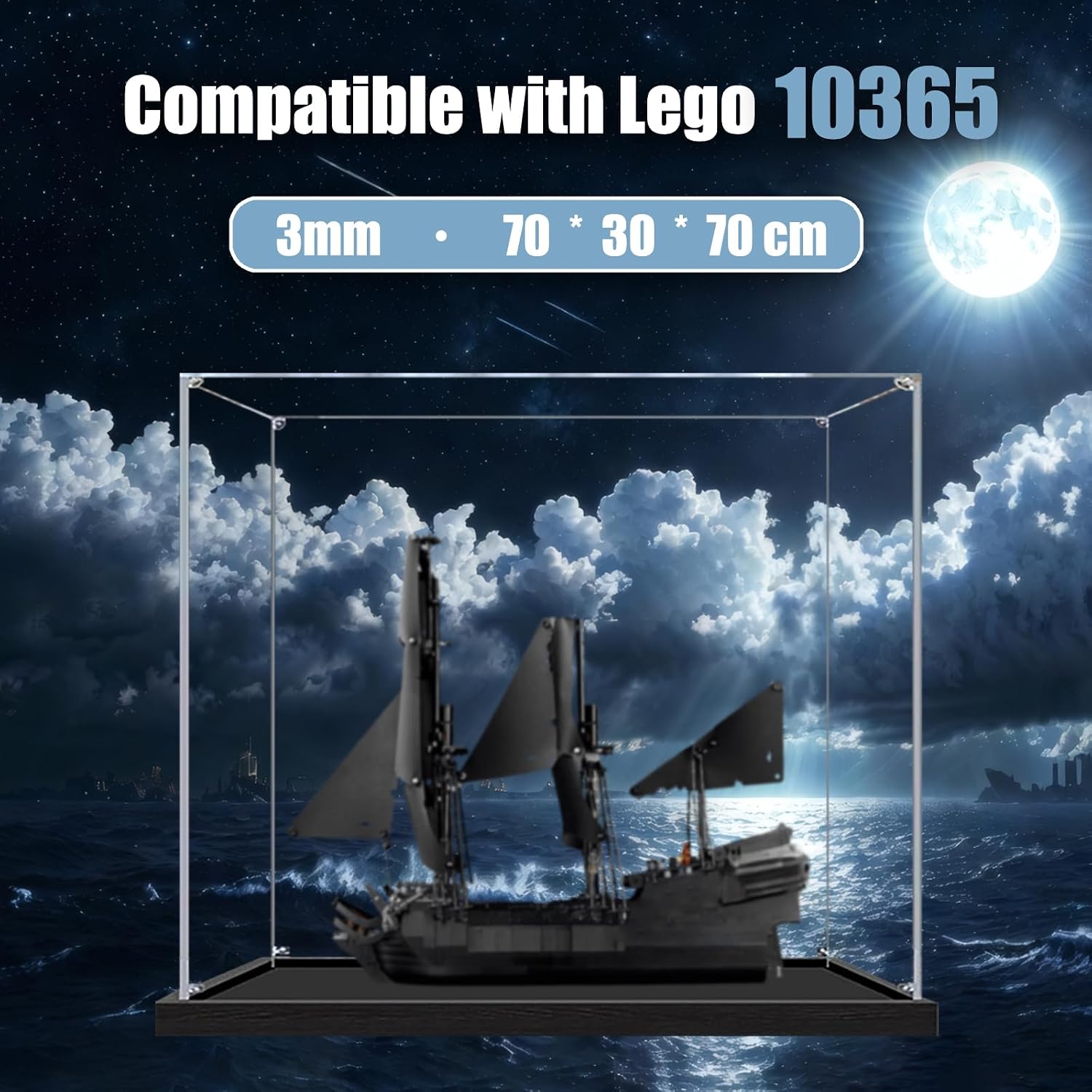 Captain Jack Sparrow's Pirate Ship Acrylic Display Case for Lego 10365 Transparent Dustproof Storage Box (Model Not Included) (3MM Clear)