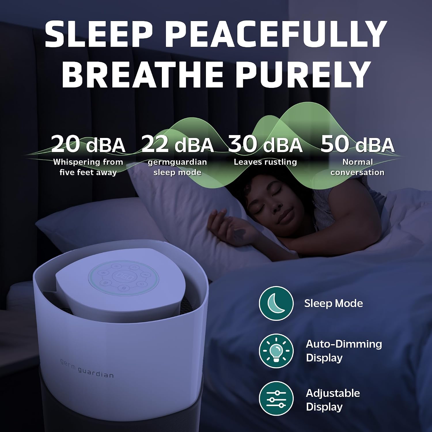 GermGuardian AirSafe+ XL Smart Air Purifier for Home 360° True HEPA Filter, UV-C, WiFi/App Enabled, Air Quality Monitor, Large Rooms Up to 1680 Sq Ft, For Smoke, Dust, Pet Dander, Black/White, AC3250