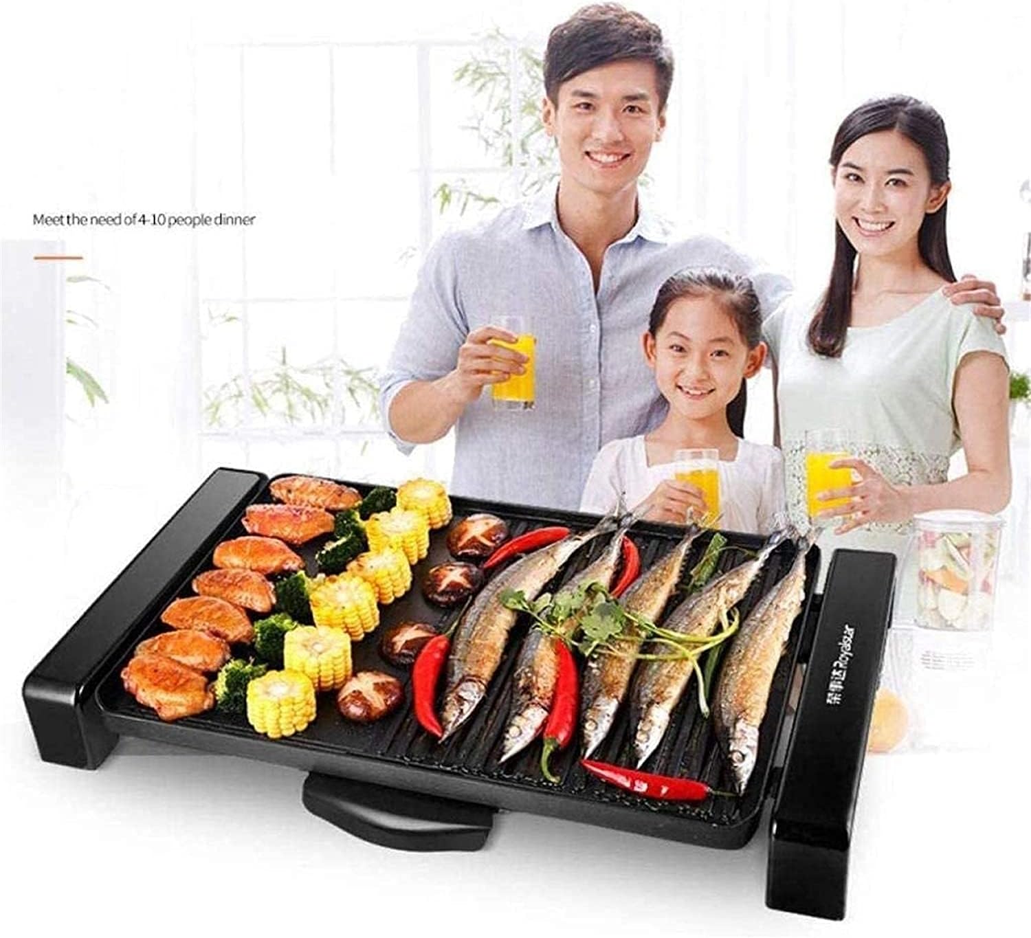Electric BBQ Grill Indoor Electric Grill Multifunction Healthy Home Smokeless Non-Stick Barbecue Grilled Bakingpan Large Capacity Multi-Function Pot 1800W,Electric Teppanyaki for Camping, Fryi