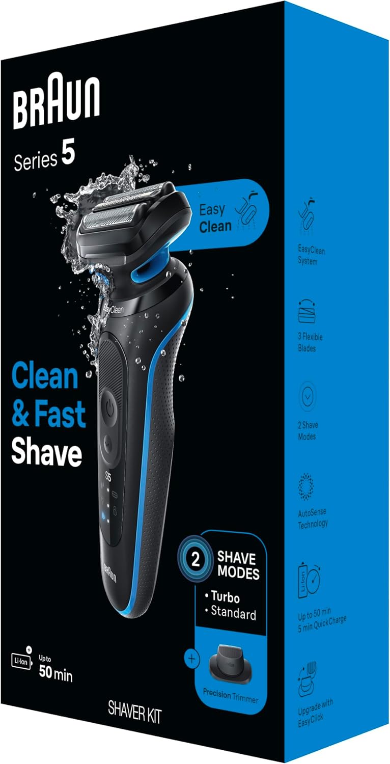 Braun Electric Shaver for Men, Series 5 5118s, Waterproof, Wet & Dry Shave, Turbo Shaving Mode, Foil Shaver with Precision Trimmer, Battery Powered, 50 Minute Battery Runtime (Pack of 2)