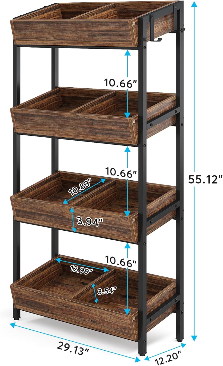 Tribesigns 4-Tier Retail Display Rack Stand, Wooden Snack Candy Rack, Storage Shelf Organizer with Heavy-Duty Metal Frame, Easy Assembly (2, Brown)