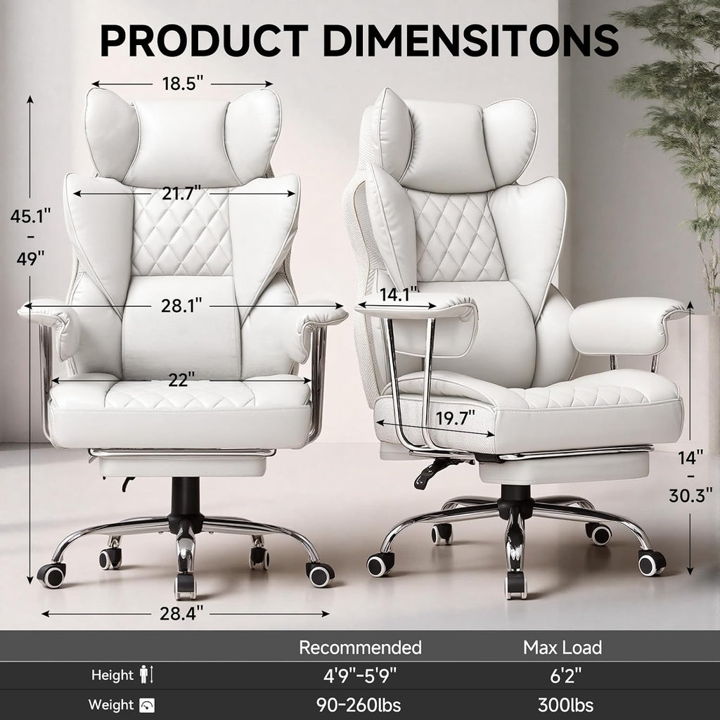 GTPLAYER Gaming Chair,Office Chair with Pocket Spring Lumbar Support, Ergonomic Comfortable Wide Office Desk Computer Chair with Outward Fixed Soft Armrests and Footrest,(PU Leather, White)