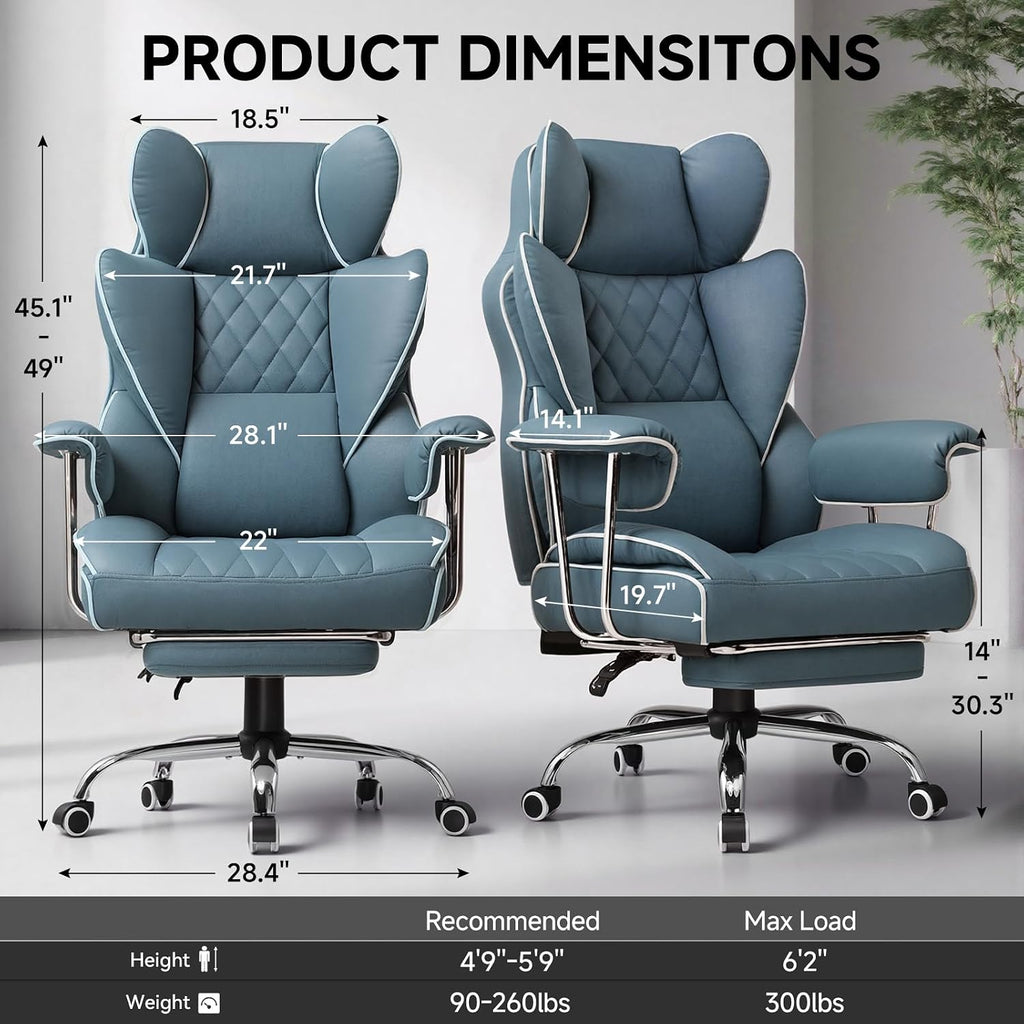 GTPLAYER Gaming Chair,Office Chair with Pocket Spring Lumbar Support, Ergonomic Comfortable Wide Office Desk Computer Chair with Outward Fixed Soft Armrests and Footrest (Fabric, Blue)