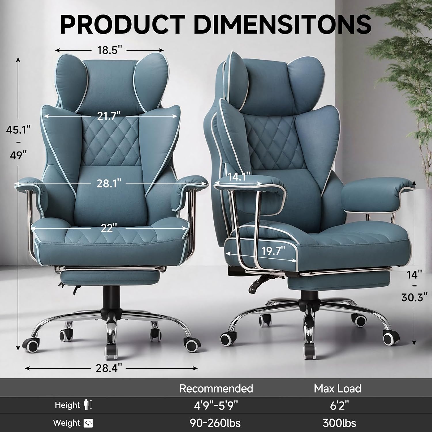 GTPLAYER Gaming Chair,Office Chair with Pocket Spring Lumbar Support, Ergonomic Comfortable Wide Office Desk Computer Chair with Outward Fixed Soft Armrests and Footrest (Fabric, Blue)