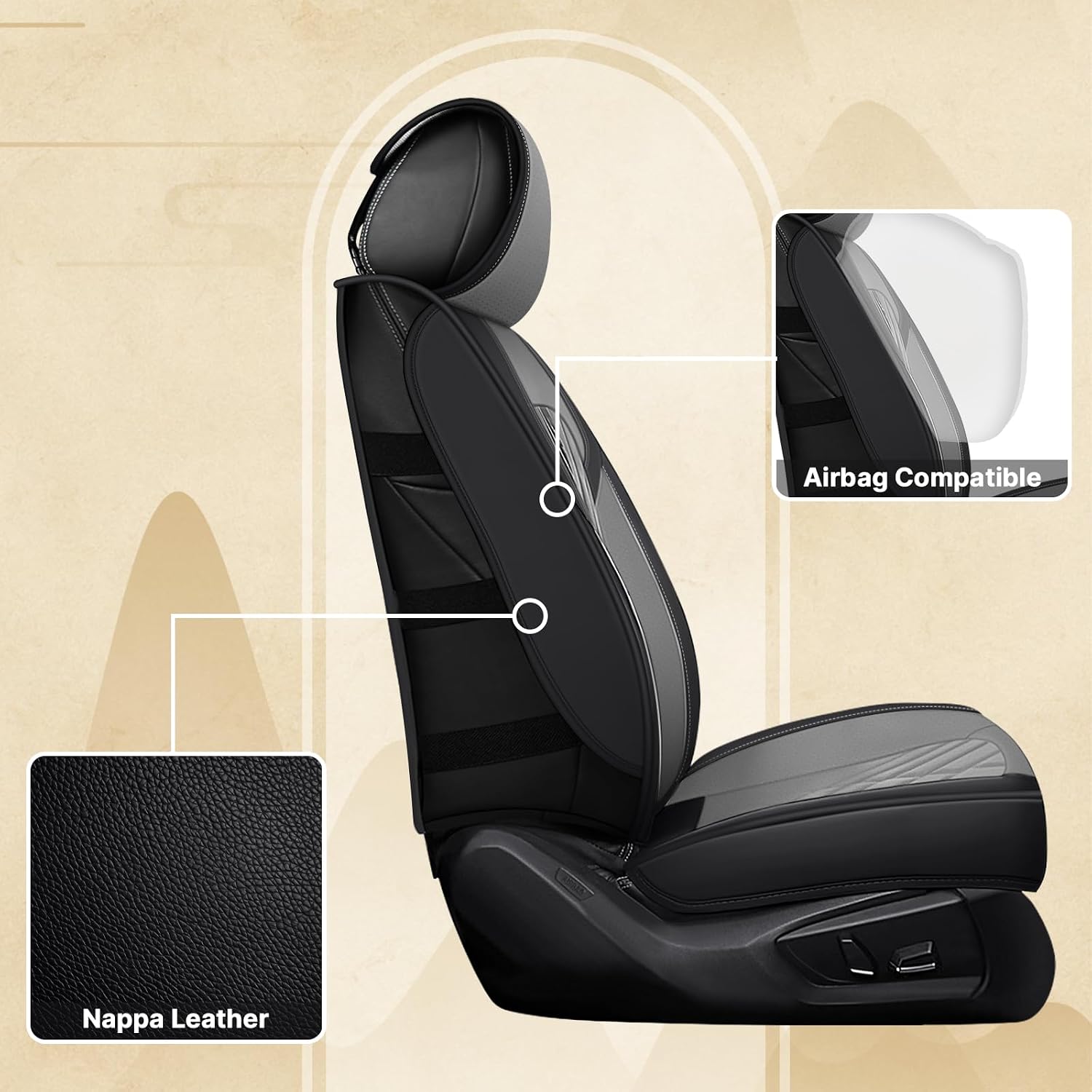 Fit for Ford F250 2011-2026 Seat Covers, Fashion Sport Seat Cover with Waterproof Leather, Airbag Safe Design Seat Protector (5 Front Seat Standard, Black Gray)