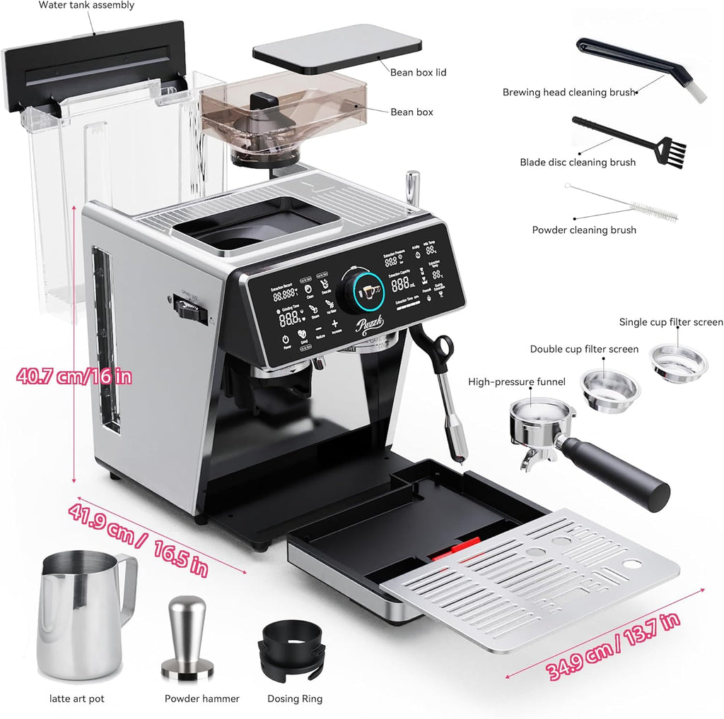 Dual Boiler Semi-Automatic Espresso Machine with Built-in Grinder, 58mm Portafilter, TFT Display & Milk Frother Steam Wand – Professional Coffee Maker for Home Barista